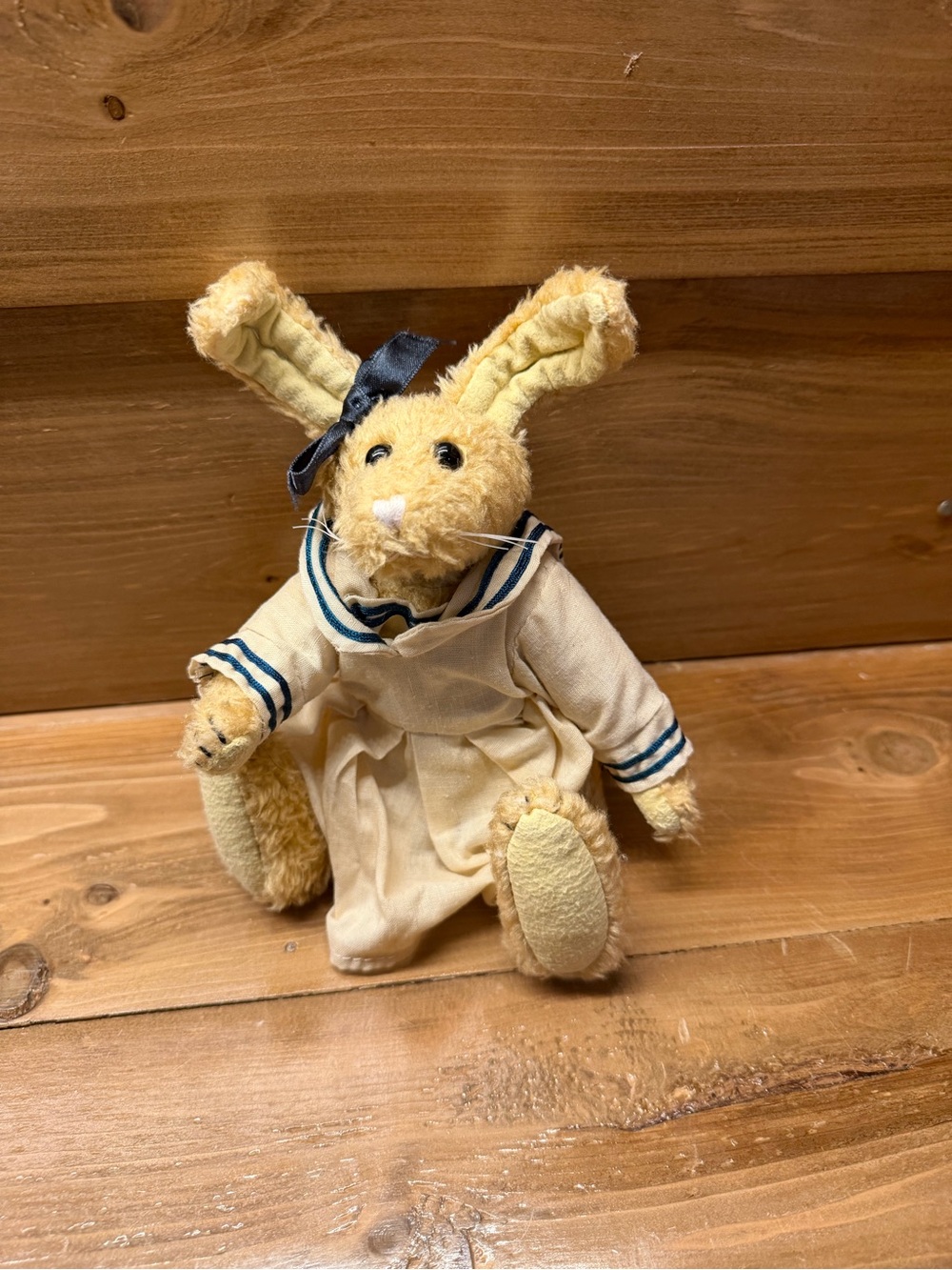 Boyds Bears Yellow Bunny in Cream Sailor Dress with Navy Trim